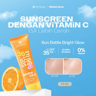 Emina Sun Battle Bright Glow SPF 35 PA+++ - Sunscreen Serum Amino Vitamin C - Cerah Ringan Hydrating