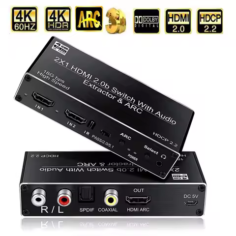 2 port HDMI 2.0 audio extractor for PS5 4K 60Hz 5.1Ch HDMI2.0b HDMI ARC Switch with audio toslink st