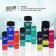 Reebok 4in1 Hair &amp; Body Shower Gel 400ml + Deodorant Body Spray 150ml RELBE BEAUTY