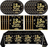 41 PCS 13th Birthday Party Decoration Black and Gold Official Teenager 13th Party Favor Plates Napki
