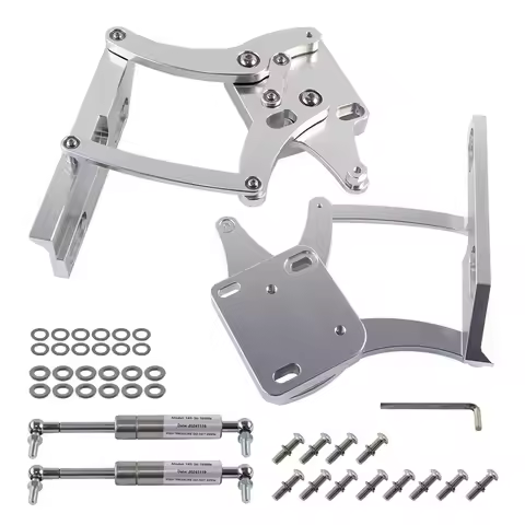 Left and Right Side Billet Hood Hinge Kit Pair For Ford Mustang 1967-1969 Silver CNC Aluminum 3.3L 4