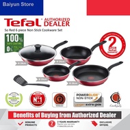 ○Tefal So Red 6 piece Non Stick Cookware Set C572S5 C572S595 Wokpan Wok Lid Spatula Frypan Kuali Per