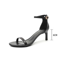 Women's black strappy sandals, fashionable and elegant, with thin high heels, belong to the Daphne G