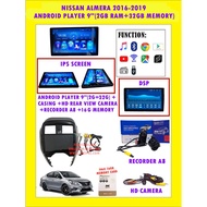 NISSAN ALMERA 2016-2019 9"ANDROID PLAYER 32GB 2RAM + CASING + HD REAR VIEW CAMERA + RECORDER (FREE MEMORY CARD)