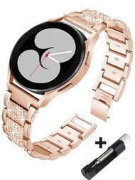 1入組三星手錶表帶女士20mm閃閃發亮鑽石金屬錶帶，玫瑰金色，適用於三星Galaxy Watch 4/5/6 44mm/40mm/45mm，Galaxy Watch Classic 4/6 42mm/46mm/43mm/47mm以及所有20mm寬度的智能手錶帶三星手錶帶