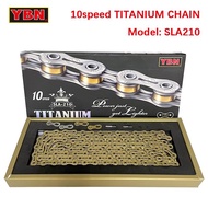 YBN 10 Speed Full Hollow Titanium Chain SLA210 Ni-PTFE Coating MTB Road Bike Chain Suitable for SRAM/Campanolo System Bike Parts