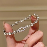 French Retro Diamond-Studded Cat's Eye Horseshoe Buckle Bracelet Female Medieval Style Niche Elastic