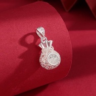 S999 Pure Silver Sterling Silver Money Bag Pendant Necklace Lucky Character Hollow Money Full of Mon
