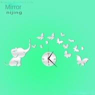 [Meimeier] Mirror Wall Sticker Wall Clock Fashionable Personality DIY Removable Silent Elephant Butterfly Clock B023