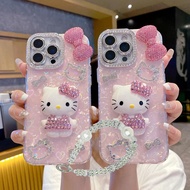 3D Bow KT Cat Pattern Self Filling Diamond Shell Patterns Phone Case For iPhone 11/12/13/14/15/16