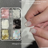6 Grid Hollow Five-pointed Star Manicure Sequins Jewelry Mixed Strobe Star Sequins Nail Decoration P