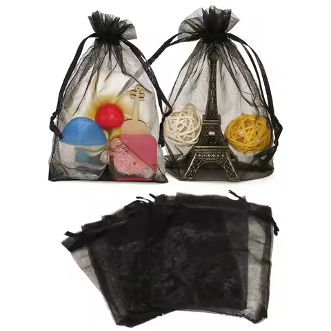 100pcs Black Organza 7x9 9x12 10x15 13x18cm Organza Jewelry Packaging Bags Wedding Party Decor Drawa