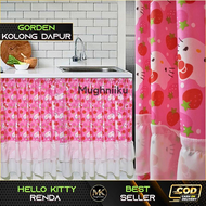 Gorden Kitchen Set Kolong Meja Dapur Shabby  Motif Karakter HK Warna Pink Model Rumbai & Poni varias