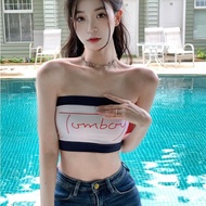 All-match fashion contrasting letters strapless elastic slimming base top short chest and vest百搭时尚撞色