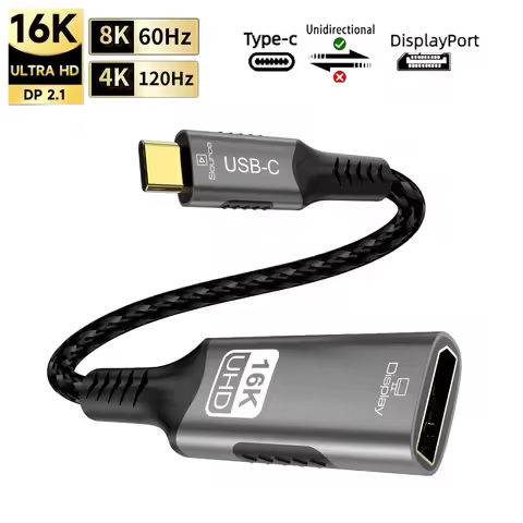 16K USB C/Type C to DisplayPort 2.1 Extension Cable 8K@120Hz 4K@240Hz, Thunderbolt 4/3 to DP Adapter