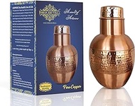 Indian Art Villa Pure Copper Bedroom Water Bottle with Inbuilt Glass &amp; Pear Pot Design, Drinkware, Storage Purpose, Volume-1650 ml