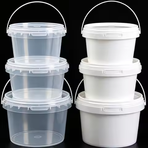 500ml 750ml 1000ml Clear Plastic Buckets with Lid and Portable Handle for Ice Cream Flour Rice Kitch