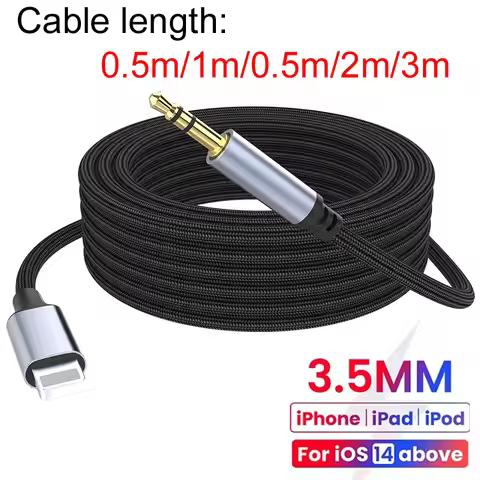 1m/1m/2m For Iphone 14 Plus 13 Pro 8 Pin To 3.5mm Jack Male Aux Cable Apple 12 11pro Max Xr Car Conv