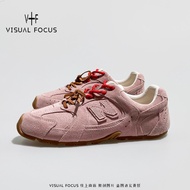 Visual Focus รองเท้าเด็กซ์สไตล์เยาวชนสำหรับผู้หญิง หนังแท้ ทำมือ ส้นแบน ทรงสี่เหลี่ยม รองเท้าลำลอง ท