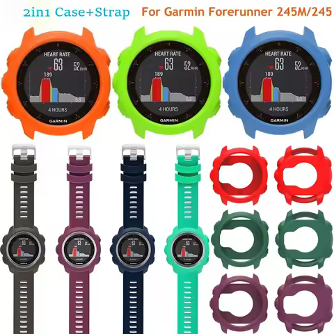 Silicone Protective Case Cover +Strap For Garmin Forerunner 245M/245 Smartwatch Strap Protector Shel
