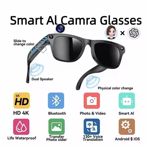 4K HD Electrochromic AI Smart Glasses Translate Chat GPT 800W Camera Bluetooth Call Voice Assistant 