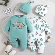 4PCS Baju Baby Unisex Girls Boy Newborn Clothing Murah Romper 0-12 Months Cartoon Cactus Bottom Butt