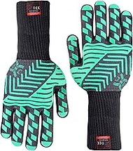 Heat resistant oven gloves: EN407 certified withstand 932 °F, Double layers silicone coating, BBQ gl