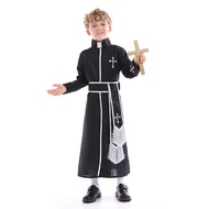 costume for kids Priest Costume Kids For Halloween Party Pastor Outfit With Belt Boys Child’s Bible