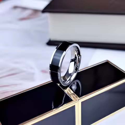 Titanium Steel Ring for Woman Man Custom Engrave Name Wedding Jewelry White And Black Porcelain Ring