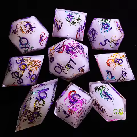 9 Polyhedral Resin Sets of D&D Dice Aurora Dragon Glyph