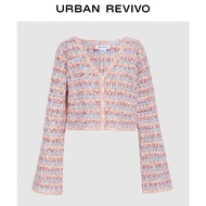 URBAN REVIVO Women's Fashion Striped Button Up Cardigan Long Sleeve Cropped Short Cardigan Open Front Pink Outerwear Sweaters