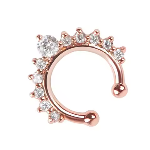 Fancy Rose Gold Alloy Nose Ring Non Piercing Body Jewelry Durable Exquisite Unique Design Party Nigh