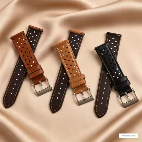 Perforated Watch Strap Leather Watch Strap 18mm 20mm 22mm Quick Release Lightweight Replacement Stra