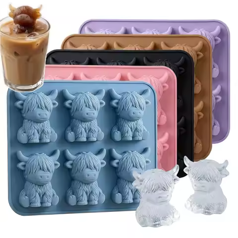 Mini Highland Cow Ice Cube Mold 3D Cute Silicone Ice Tray for Drinks Coffee Reusable Cow-Shaped Choc