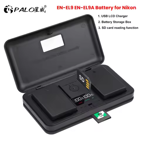 2400mAh EN-EL9 EN-EL9a ENEL9 ENEL9a EN EL9 Battery+Multi-Function Charger Case for Nikon D40 D40X D6