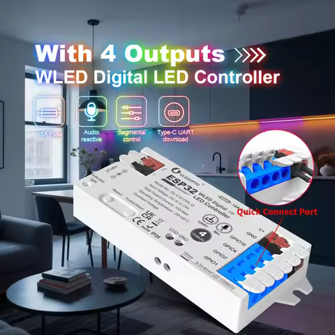GLEDOPTO Smart Home ESP32 WLED Controller 15A Fuse 5-24V Input UART Mic Type-C Multi-GPIO Flame-Reta