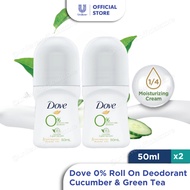 [Bundle of 2] Dove Zero 0% Aluminium Roll On Deodorant Cucumber & Green Tea 50ml