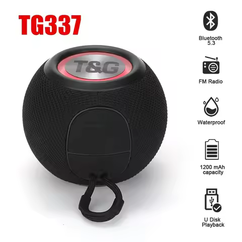 T&G TG337 Bluetooth Speaker Portable TWS Wireless Mini Bass Boombox LED Loudspeaker IPX7 Outdoor Mus