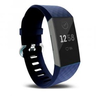 屯團百貨 - 藍色 fitbit Charge 3/4 智能手環手錶錶帶 7D 菱形圖案透氣矽膠替換腕帶配件