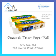 💯 [SG STOCK] Onwards Toilet Roll | Toilet paper roll | 3ply | 220sheets x 10rolls / Packet | Carton 