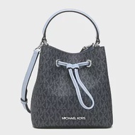 MICHAEL KORS 滿版LOGO撞色束口手提包/肩背包-藍