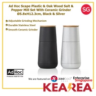 AdHoc Scape Plastic & Oak Wood Salt & Pepper Mill Set with Ceramic Grinder Ø5.8xH12.3cm, Black & Sil