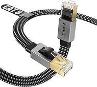 CBUS CAT 8 Ethernet Cable, 50ft Flat Braided Pure Copper 30AWG F/FTP with Ground, 40Gbps 2000MHz, Sl