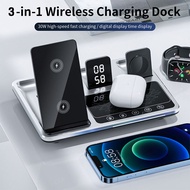 30W 3in1 Wireless Charger แท่นชาร์จไร้สายตั้งโต๊ะ Fast Charging Station สำหรับ Samsung S22 S21 S20 Ultra Galaxy 5 4 3 Active 2/1 Buds Huawei For Watch Airpods iPhone Qi Fast Charging Dock Station