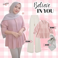 Feminine Girl Outfit (Blouse, Hijab, Cutbray Pants) Simple, Modern Style Women's Oneset -GNK058