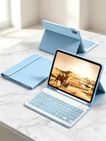 Solid Blue Flip iPad Case with Detachable Magnetic Keyboard,Slim Kickstand&Pencil Slot,for iPad 7/8/