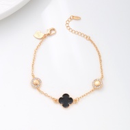 Hyl Jewelry 654B Gelang Titanium Wanita Bangle Bracelet Four Leaf Clover Terbaru Anti Karat Dan Ker