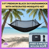 9 Feet Black Hammock Duyan with Mosquito Net & Zipper + Free 5M Rope
