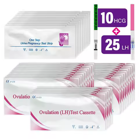 25 Ovulation Test Strips and 10 Pregnancy Test Strips Combo Kit, (25 LH + 10 HCG) Detect HCG with 99
