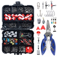 263pcs Fishing Accessories Set with Tackle Box Including Jig Hooks Sinker Weight Swivels Snaps Sinke